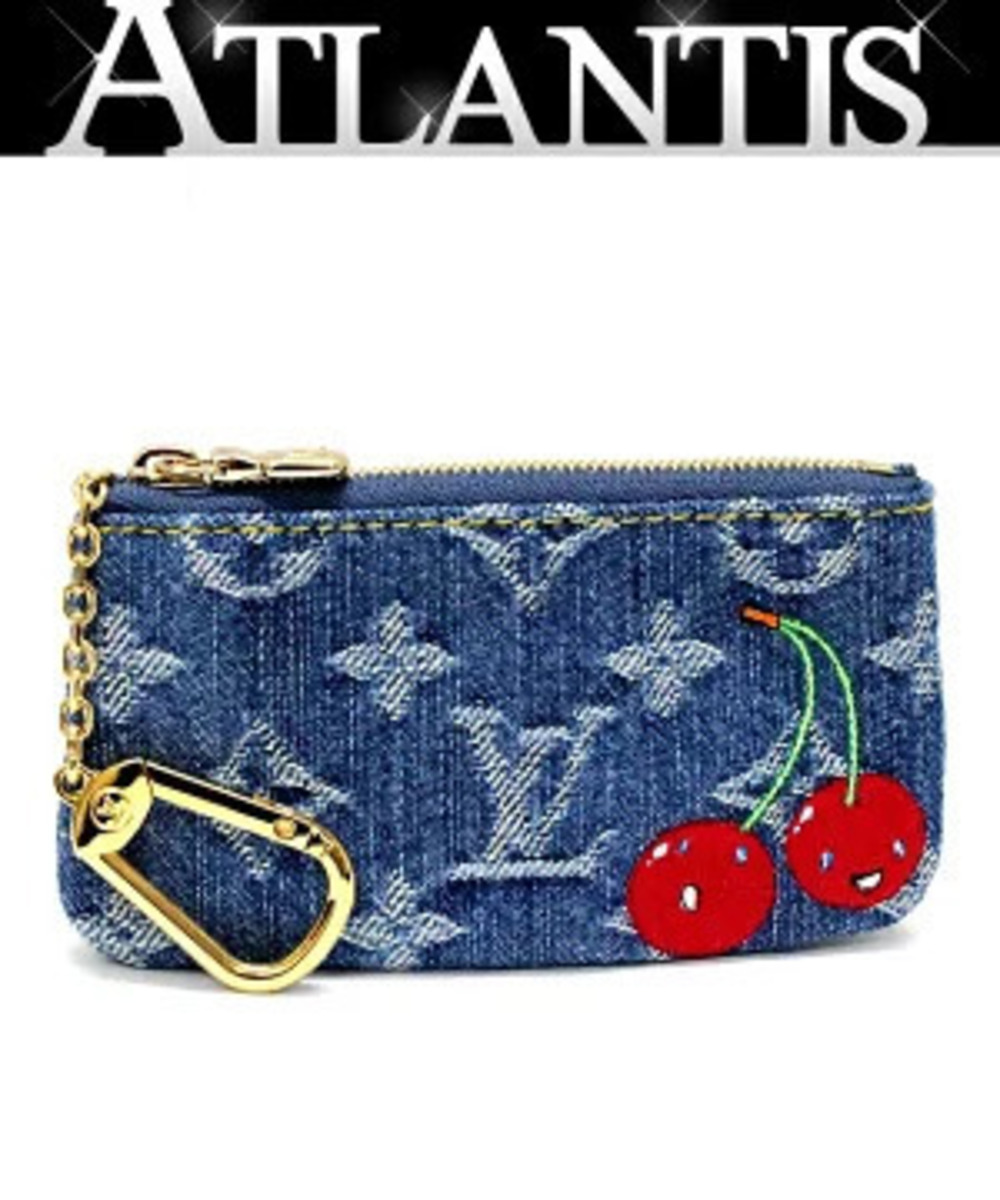 Louis Vuitton LV TM Key Case Wallet Pochette Ring Monogram Cherry Red Denim